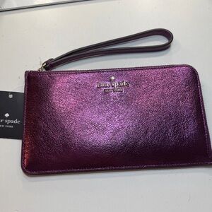 Kate Spade Lucy Metallic Leather Dark Raspberry Purple Wristlet